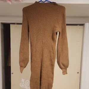 SHEIN Tan Ribbed Turtleneck Sweater